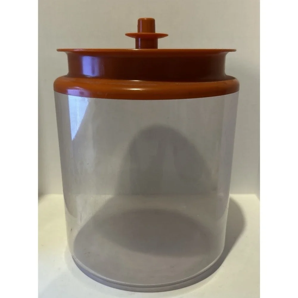 Vintage 13.5 Cup Tupperware Clear Acrylic Cannister Orange Lid #1484‎